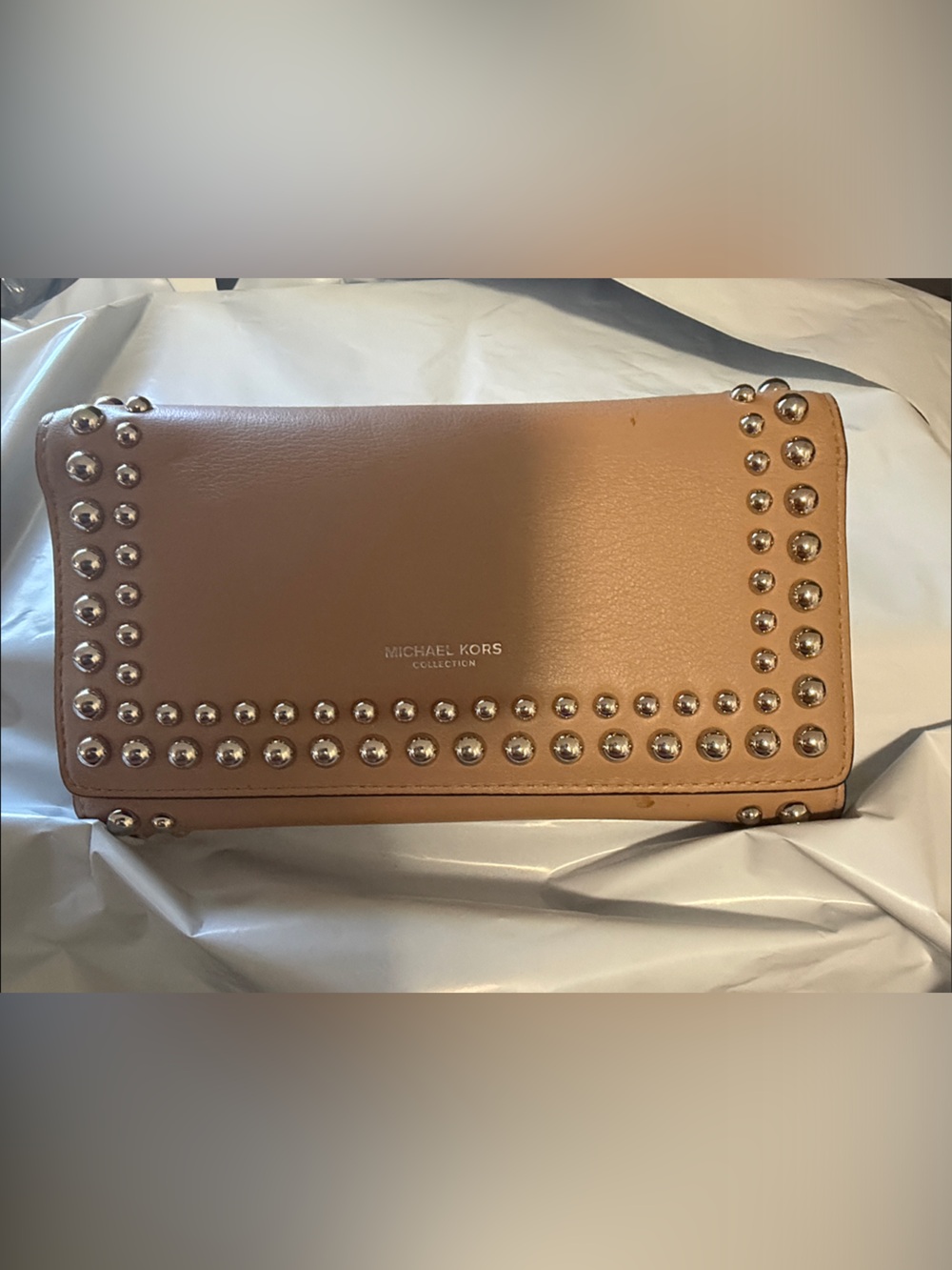 Michael Kors Brown Leather Studded Continental Wallet